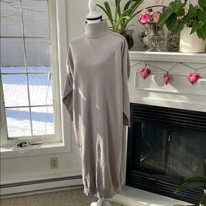 Cozy Beige Turtleneck Sweater Dress